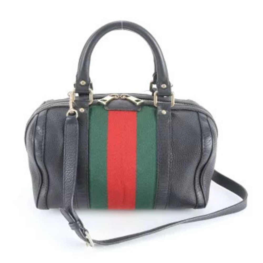 Gucci Sherry Boston Leather Shoulder Bag Crossbody Handbag Black EBM